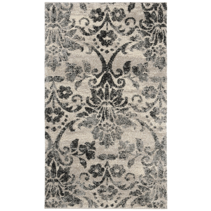 Tapis oriental crème / gris Troisi, Rectangle 2 pi 6 po x 4 pi