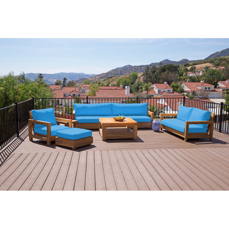 Ensemble de conversation de canapé en teck avec coussins Sunbrella 10 pièces Crelake Deluxe, Bleu pacifique