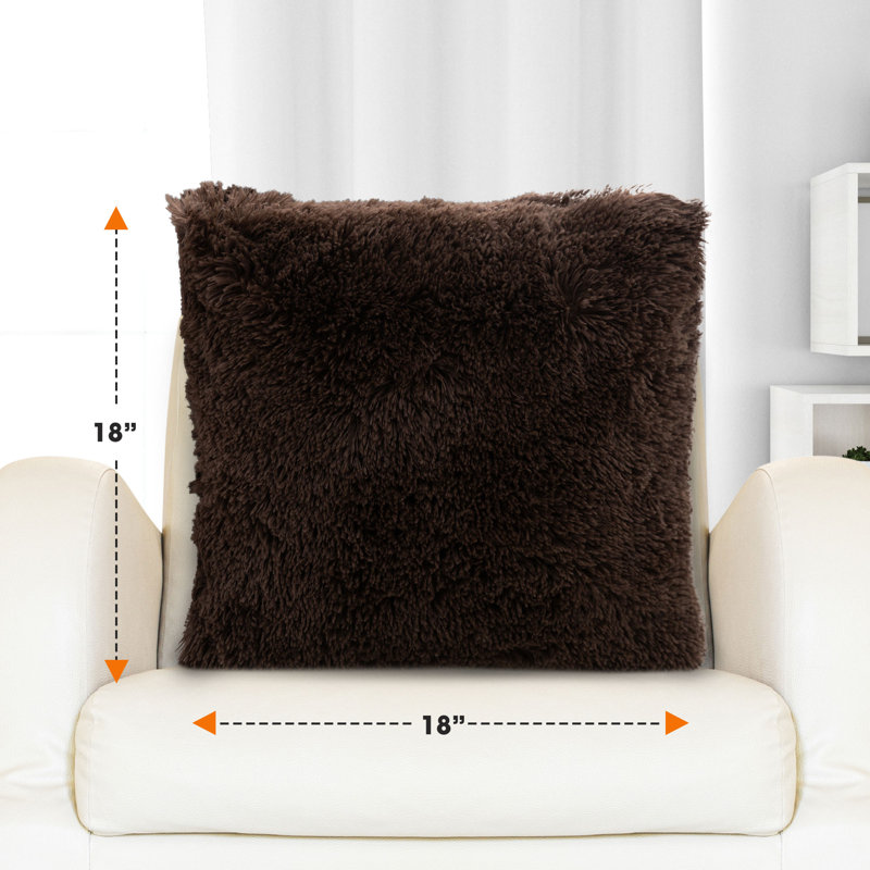 Chocolate Faux Fur Shaggy Throw Pillows Set of 2, 18" x 18"