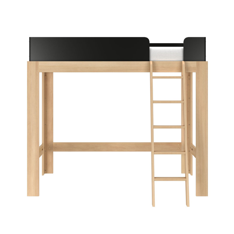 Lit mezzanine simple en bois massif Ambur, Blond / noir