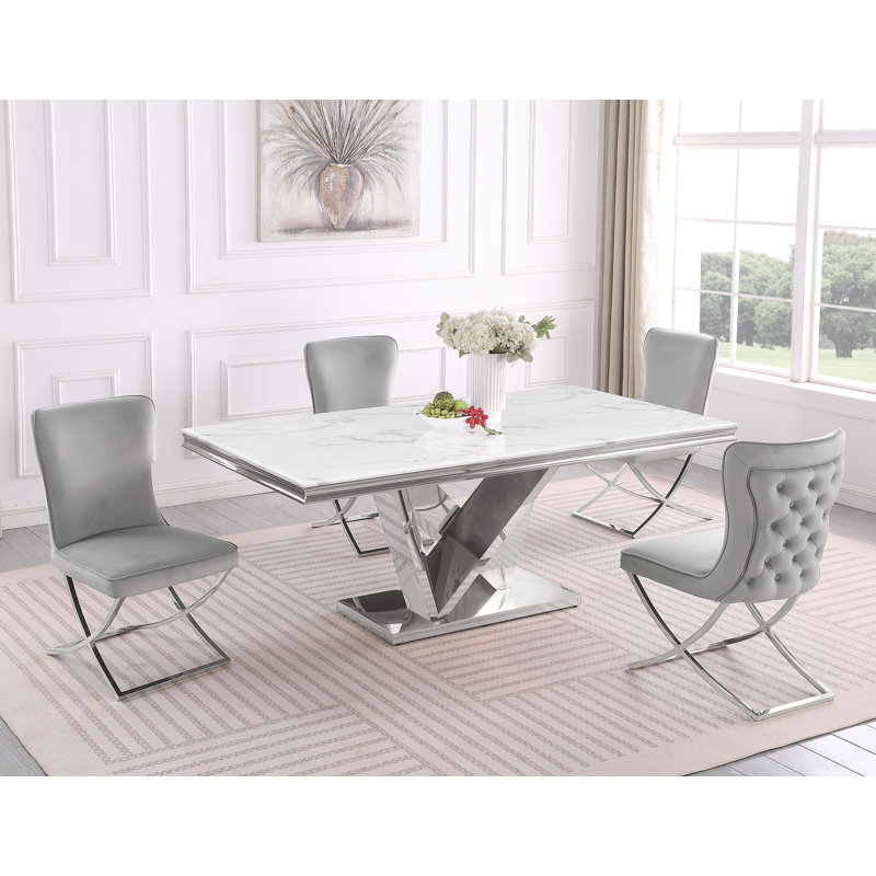 Ensemble repas 5 pièces en marbre Yulianna, Argent, Argent / gris