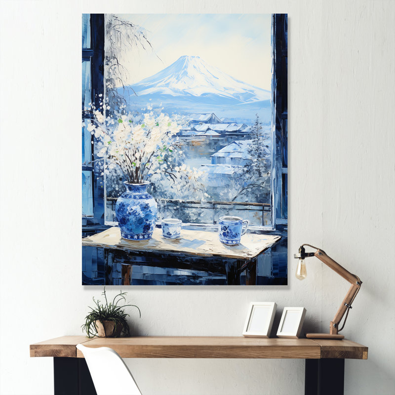 Mont Fuji au Japon, fenêtre vue sur la montagne IV - Japon, art mural, Cadre photo noir, H 32 po x l 16 po