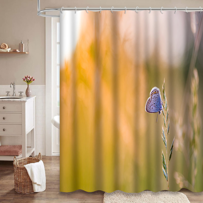 Rideau de douche Nature Meadow Sun Rays Butterfly Summer avec 12 crochets, L 72 po x l 78 po