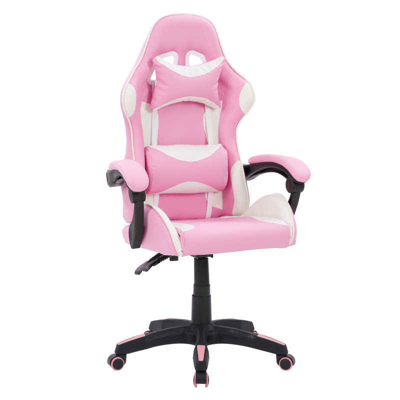 Chaise de jeu PC et course, Blanc/rose