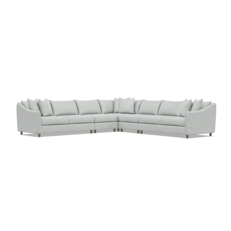 Joli Sectional, Light Gray Polyester, 32.5" H x 137.5" W x 137.5" D, Dark Brown Wood