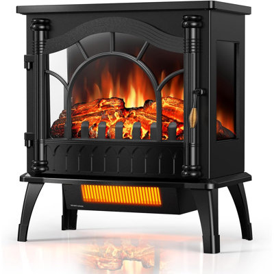 Electric Fireplace Stove with 3D Flame Effect, 1000/1500W & Flame-Only Mode