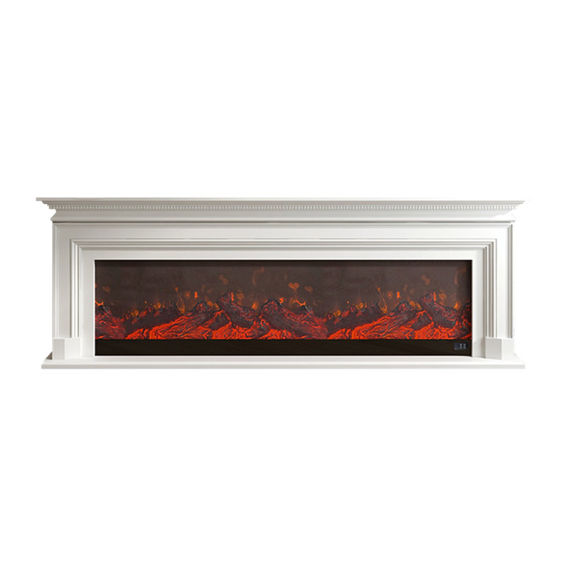 White Solid Wood TV Cabinet Fireplace, White
