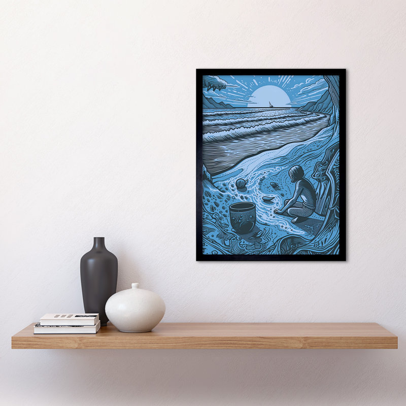 Beachcombing Coastal Landscape Blue - Single Picture Frame Print