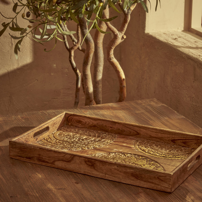 Plateau décoratif en bois de manguier sculpté Cera