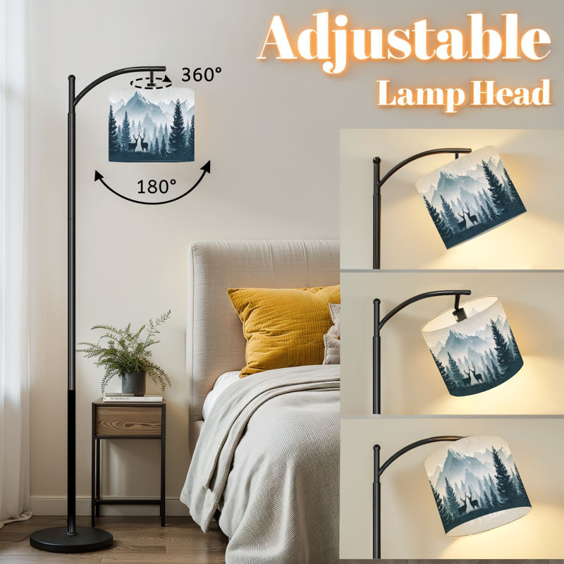 Lampe sur pied à arc avec abat-jour réglable Silhouette de cerf, art abstrait, beige, bleu, montagne, silhouettes, debout, 3 couleurs
