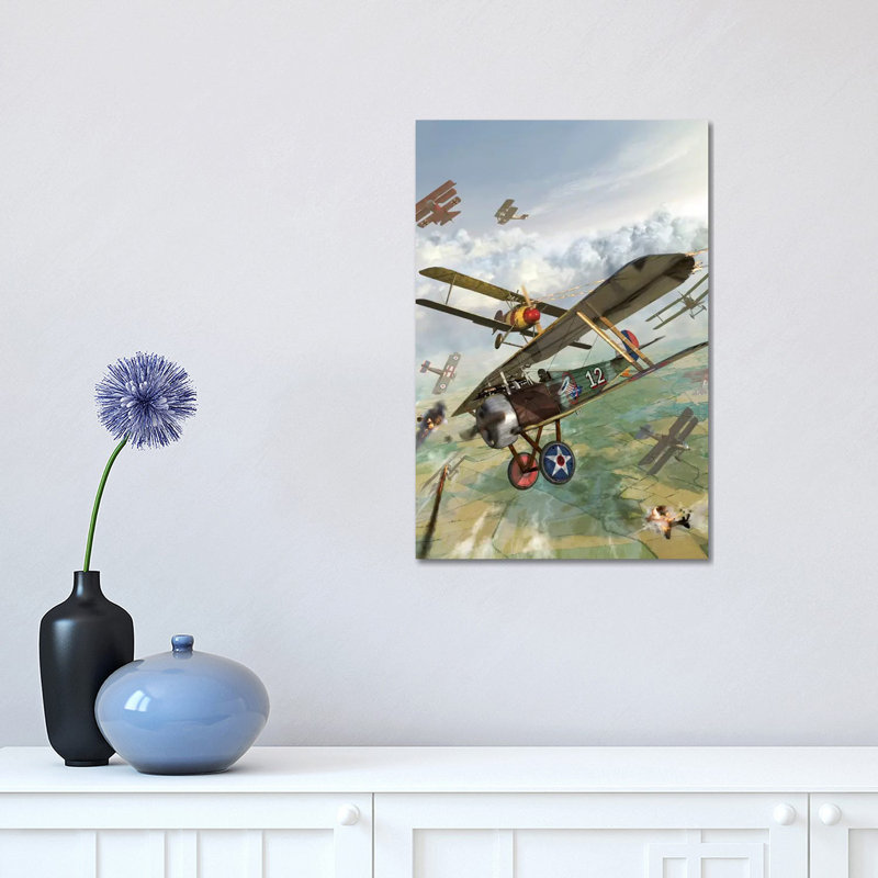 WWI US Biplane Attacking German Biplanes 1 Piece Wrapped Canvas Wall Art, 30.48 cm H x 45.72 cm W