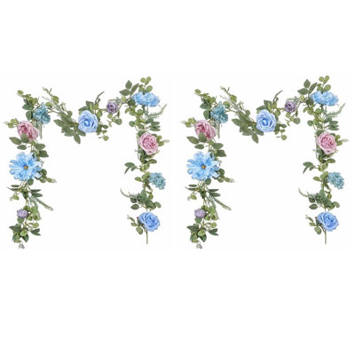 2 pièces guirlande d'hortensias, 6,56 pi de vigne rose, fleurs arquées, guirlande florale pour la décoration du chemin de table