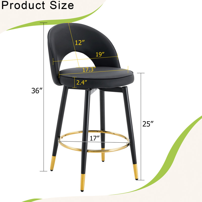 Chaise de bar rotative à 360 ° (2), siège rembourré en cuir de polyuréthane et pieds en métal noir, ergonomique pour une utilisation prolongée à divers endroits, étapes d'installation faciles à assembler