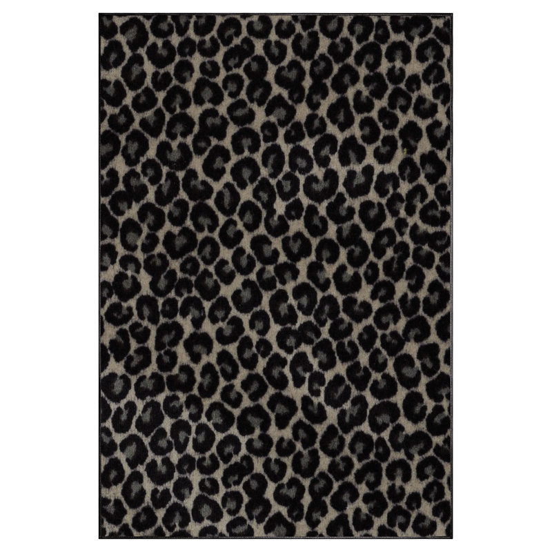 Tapis noir / gris à imprimé animal, Rectangle 5 pi x 6 pi