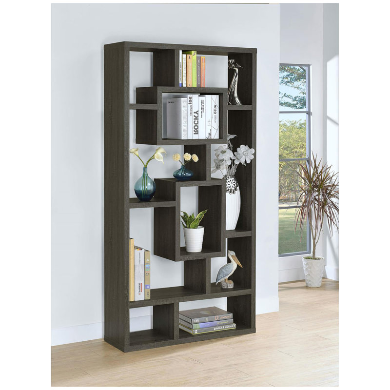Bibliothèque grise vieillie à 10 tablettes, Gris