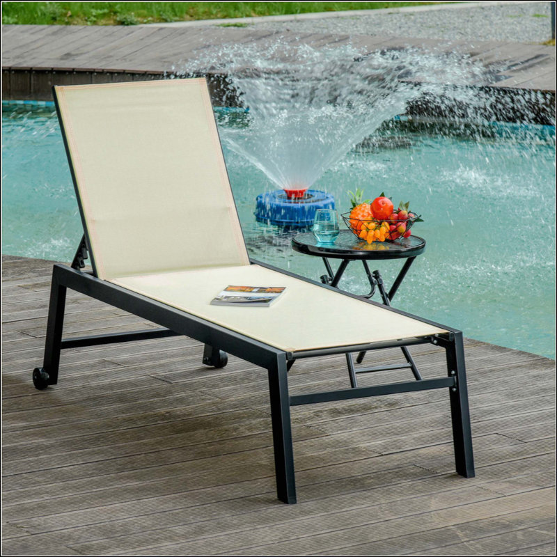 Méridienne d'extérieur, chaise longue avec dossier inclinable à 5 positions et 2 roulettes pour la piscine, la plage et la pelouse
