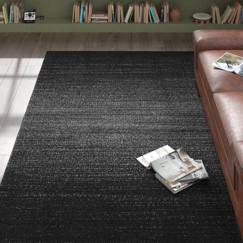 Diez Machine Made Power Loom Polypropylene Area Rug in Black, Rectangle 6' x 9'