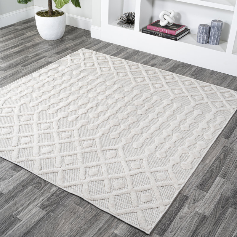Annalee Moroccan Diamond Ivory Indoor/Outdoor Rug, Square 5'3"