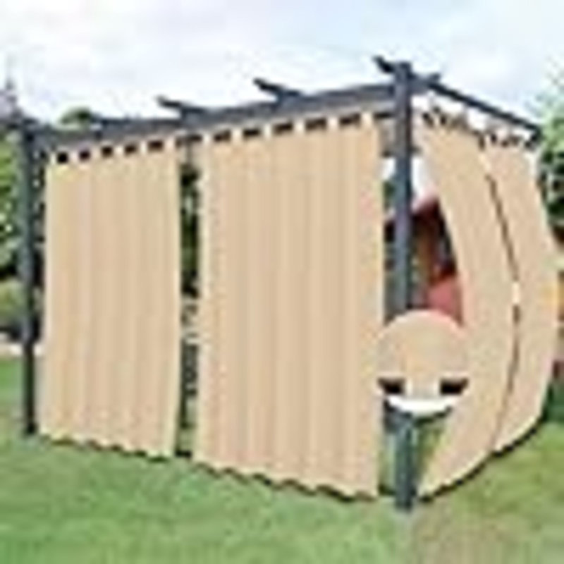 Rideau d'extérieur détachable avec pattes et rideaux d'extérieur pour la cabane, le porche, la pergola et le pavillon de jardin, rideau à pattes, 2 panneaux, beige