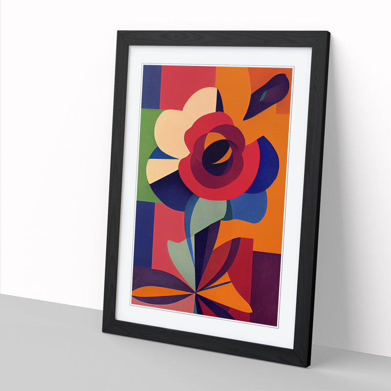 Adilene Lily Flower Suprematism - Picture Frame Print, Black, 46cm H x 34cm W x 2cm D