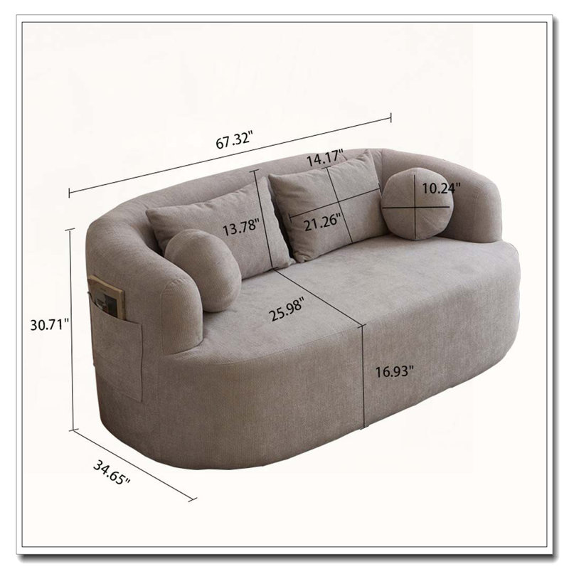 Memory Foam 2-Seater Couch Sofa, Gray