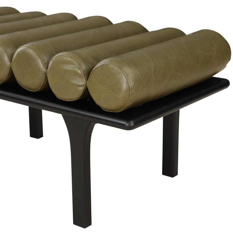 Banc rembourré en similicuir Landon Boutis, Cuir végétalien vert olive, Noir