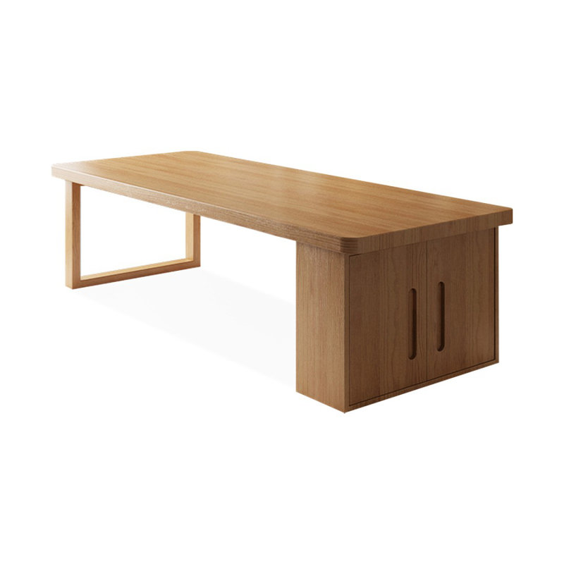 Brown Rectangular Solid Wood desk, 29.53" H x 86.61" W x 35.43" D