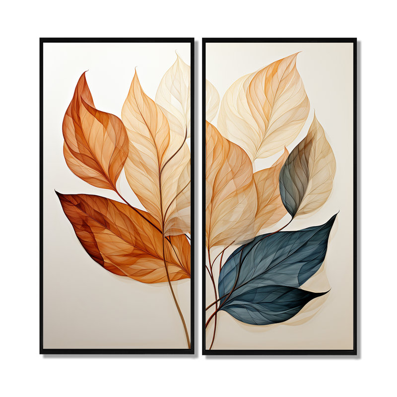 «Copper Leafy Abstractions - Floral Leaves», impressions sur toile, H 32 po x l 32 po, Noir