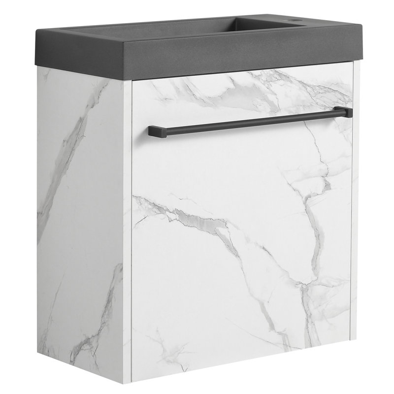 Meuble-lavabo flottant avec lavabo en résine et porte de lavabo à charnière en acier inoxydable à fermeture en douceur - Design contemporain