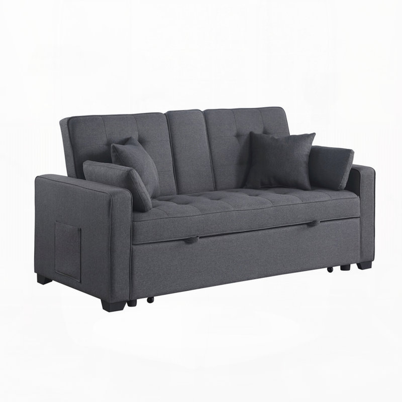 Linen Convertible Sleeper Loveseat with Dropdown Console
