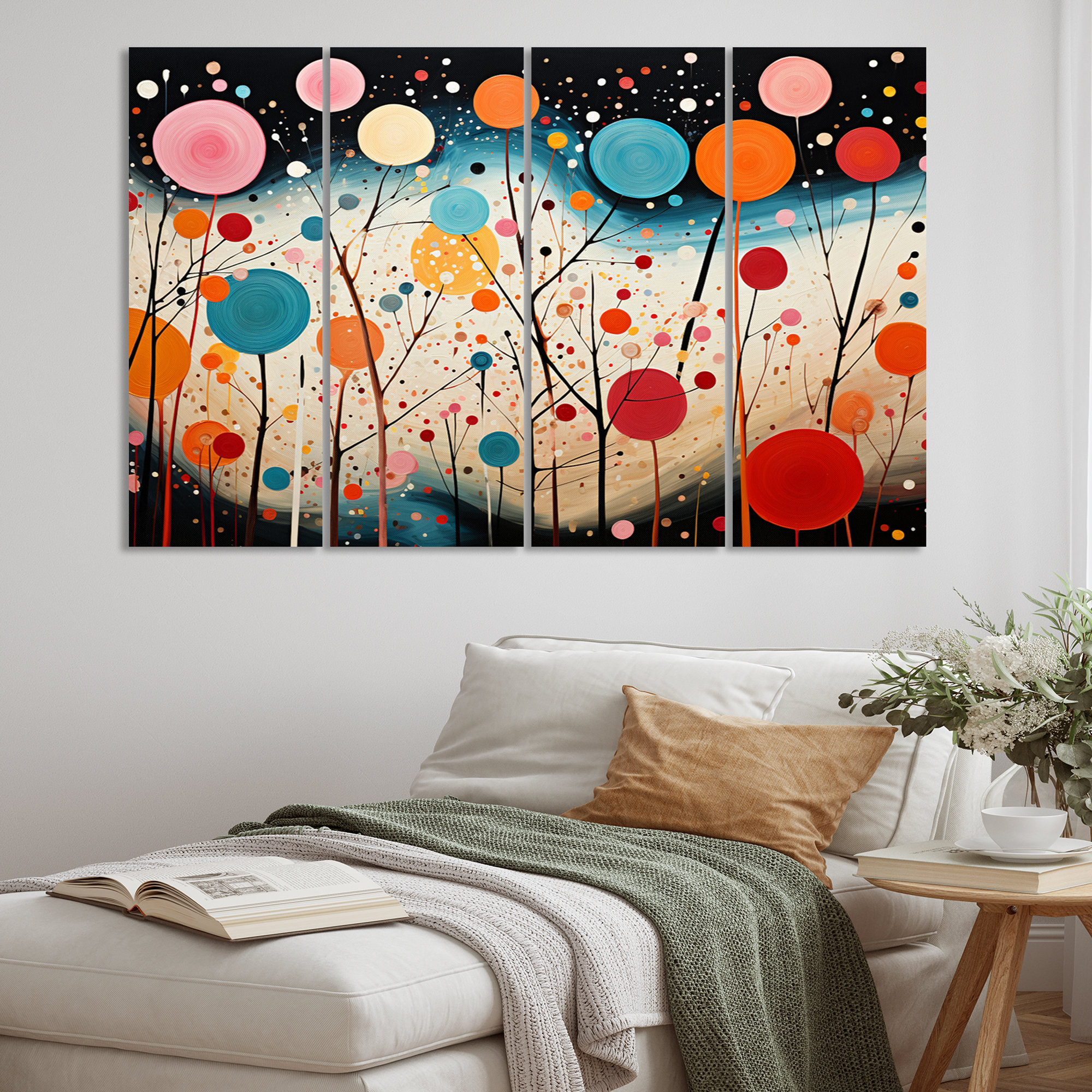 Wrought Studio Colorful Mid Century Abstract Fusion VII On Canvas 4 Pieces  Print