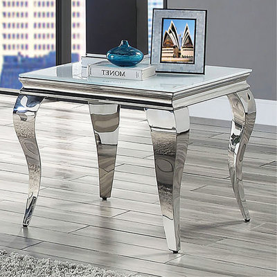 Contemporary 1Pc Table Glass Top Silver Color Table Living Room Stainless Steel Cabriole-Style Legs_Coffee Table