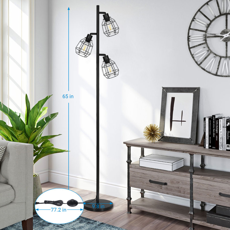 Eppler 3-Light 65'' Tree Floor Lamp with Bulbs Included, Black
