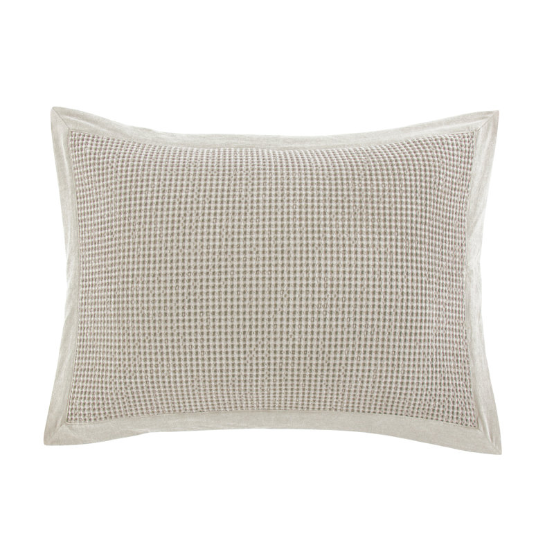 Stonewashed Cotton Waffle Weave Classic Chic Casual Pillow Sham, King, Light Tan
