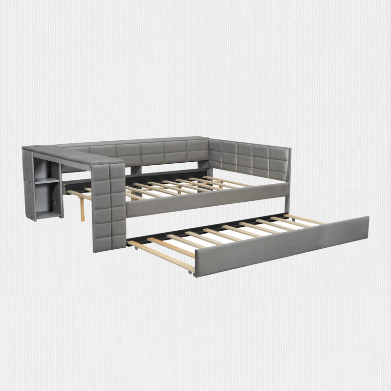 Lit de rangement 88,5 po pleine grandeur avec plateforme de velours avec bureau, station de charge et lit gigogne (capacité de 600 lb)