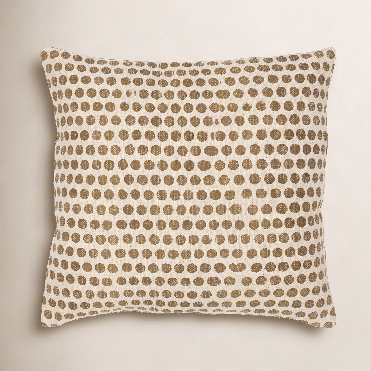 Zetta Polka Dots Cotton Throw Pillow, Square 20", Light Beige/Tan, Polyester/Polyfill