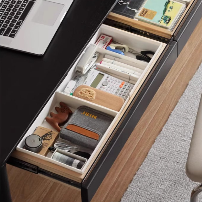 Bureau d'écriture noir à grande capacité avec double tiroir, H 29,52 po x l 55,11 po x P 22,04 po