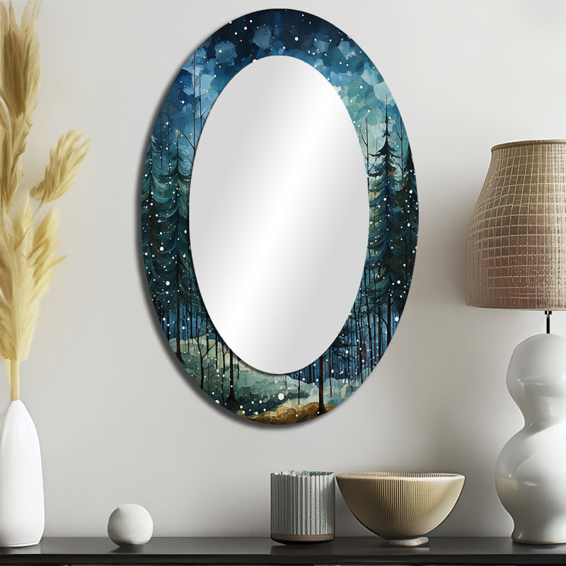 Winter Winter Snowy Evergreen I - Miroir mural ovale vert, 36 po x 24 po