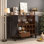 Armoire à boissons alcoolisées et à café avec 6 supports à vin, 3 porte-verres et rangement caché