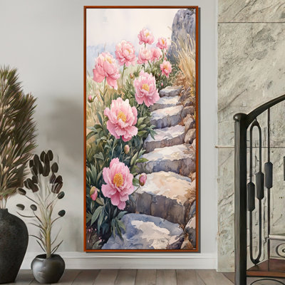 Pivoines par le chemin de pierre II - Pivoines, reproduction sur toile encadrée