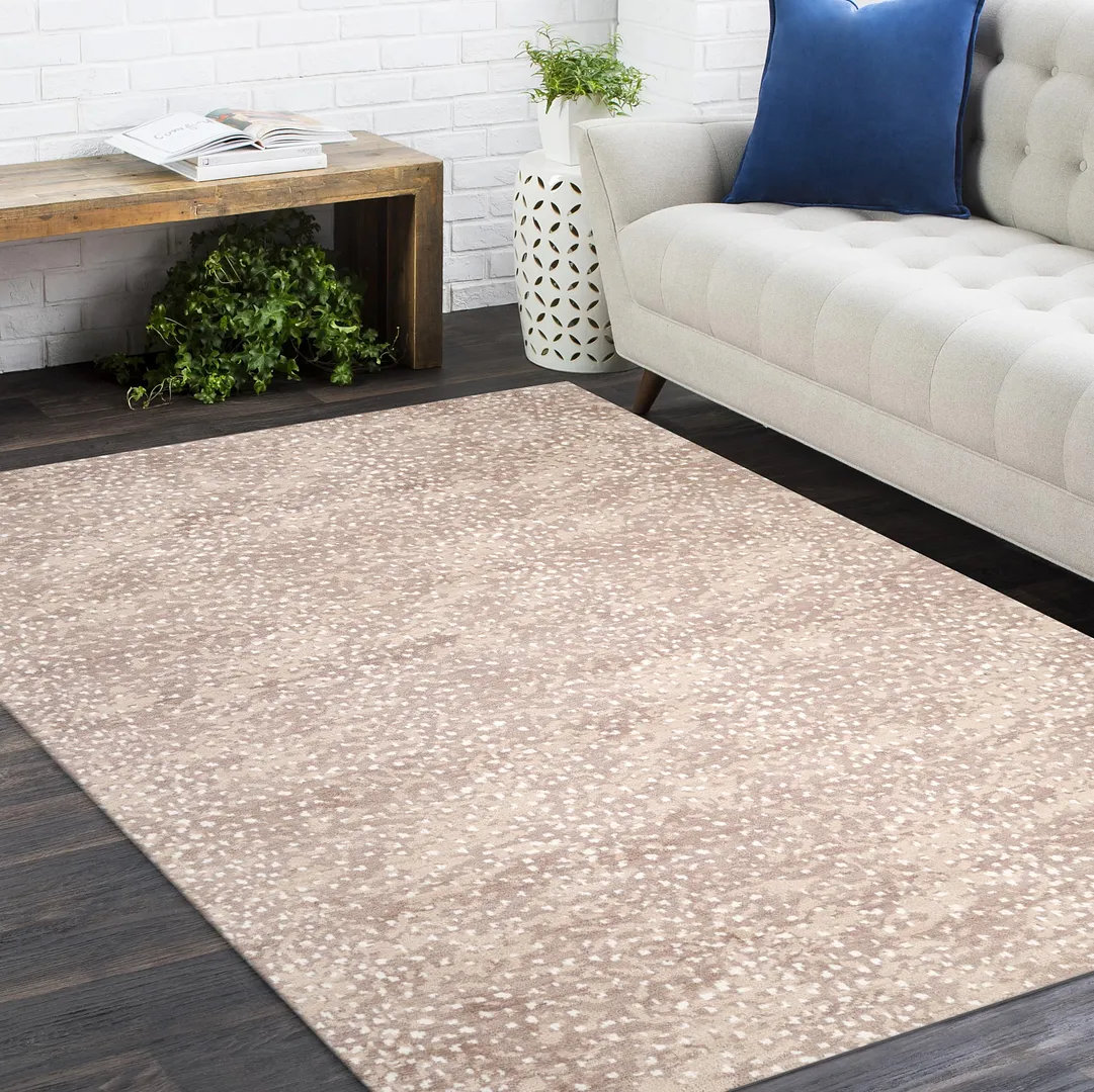 Viviana Brown White Hand-Knotted Geometric Rug, Rectangle 5' x 8'