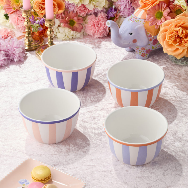 Ensemble de 4 bols à crème glacée en céramique Menagerie assortis de 4 bols de 5,25 po x 3 po, parfaits pour les desserts, les collations, les fruits, les garnitures, les brunchs et le style de table de tous les jours