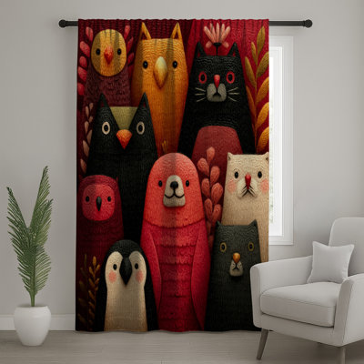 Cute Animal Illustrations Window Curtains, Animals Sheer & Blockout Curtains - 1 Panel