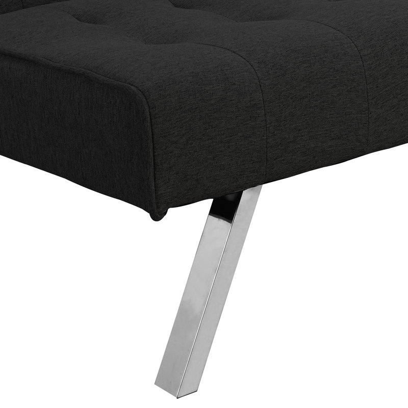 Lit 2 places noir avec structure en bois et tissu en faux lin, Noir