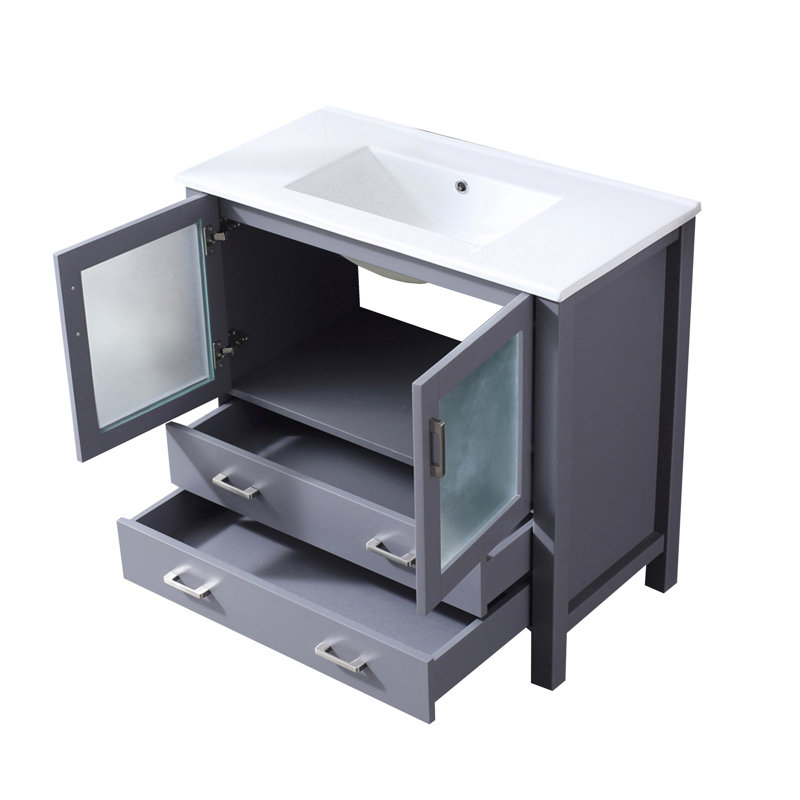 Bath Vanity with White Ceramic Top, Dark Gray