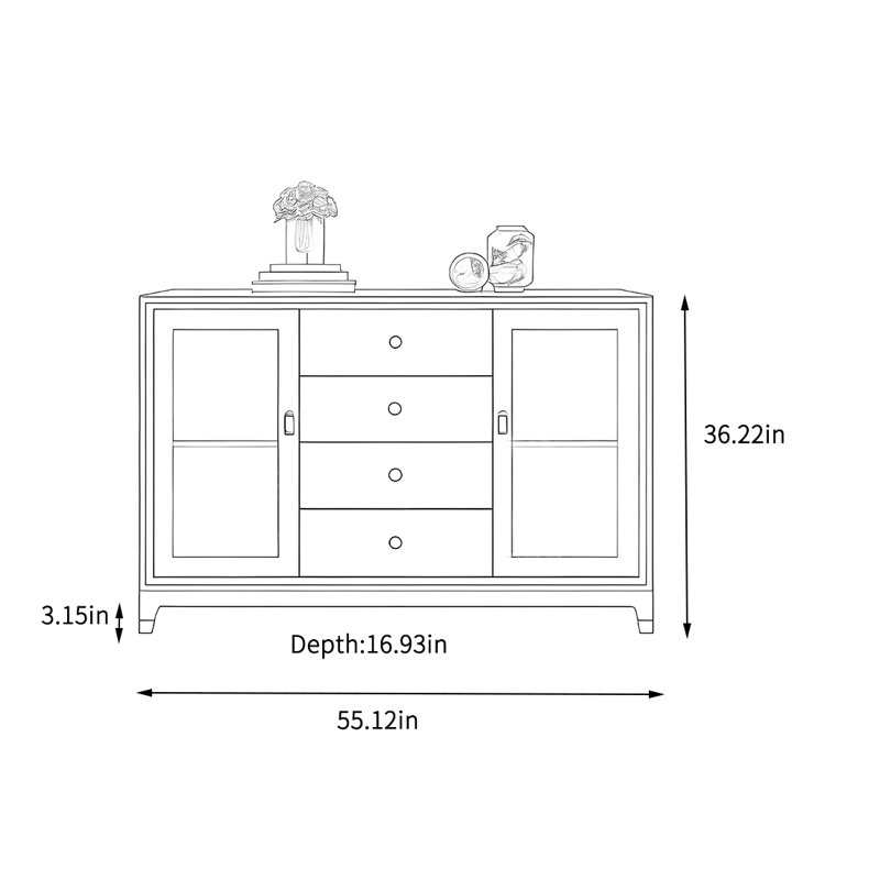 Buffet de 55,12 po de largeur, Noyer foncé / blanc