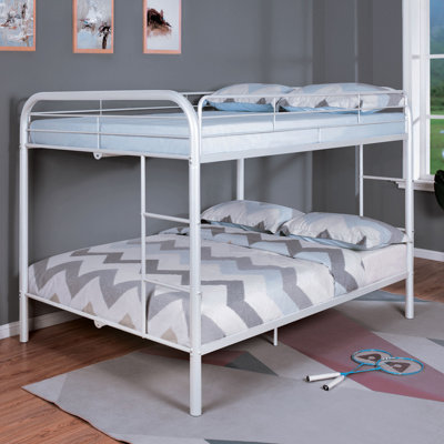 Lit superposé double en métal de style contemporain avec échelle en angle, blanc