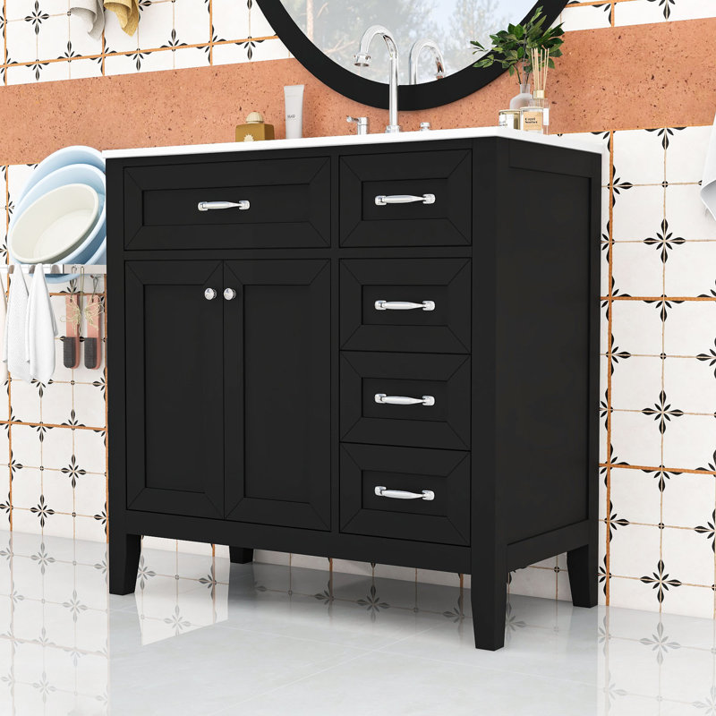 Bathroom Vanity with Sink Combo and Drawers, Black