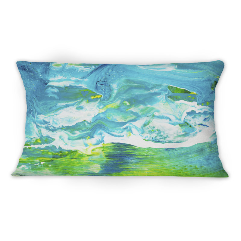 Coussin décoratif à imprimé abstrait bleu et vert 1