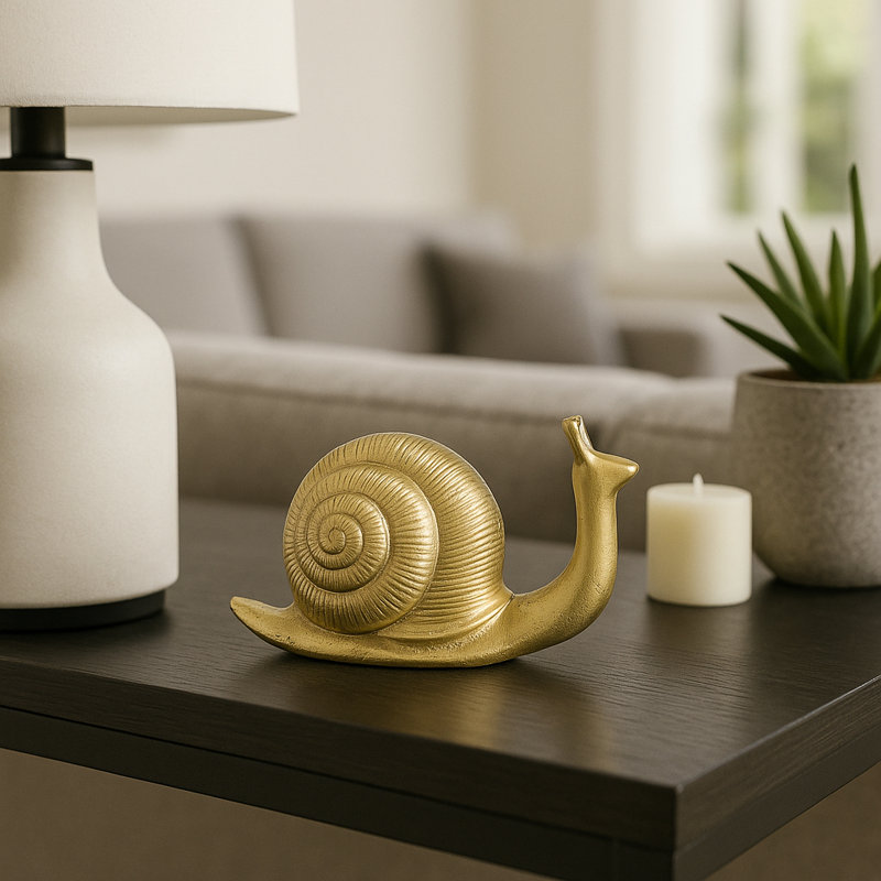 Decorative Metal Snail Figurine for Home Decor - Sculptural Statue Accent for Shelf, Table, Office, or Living Room Decoration - 7", Gold & Metallic